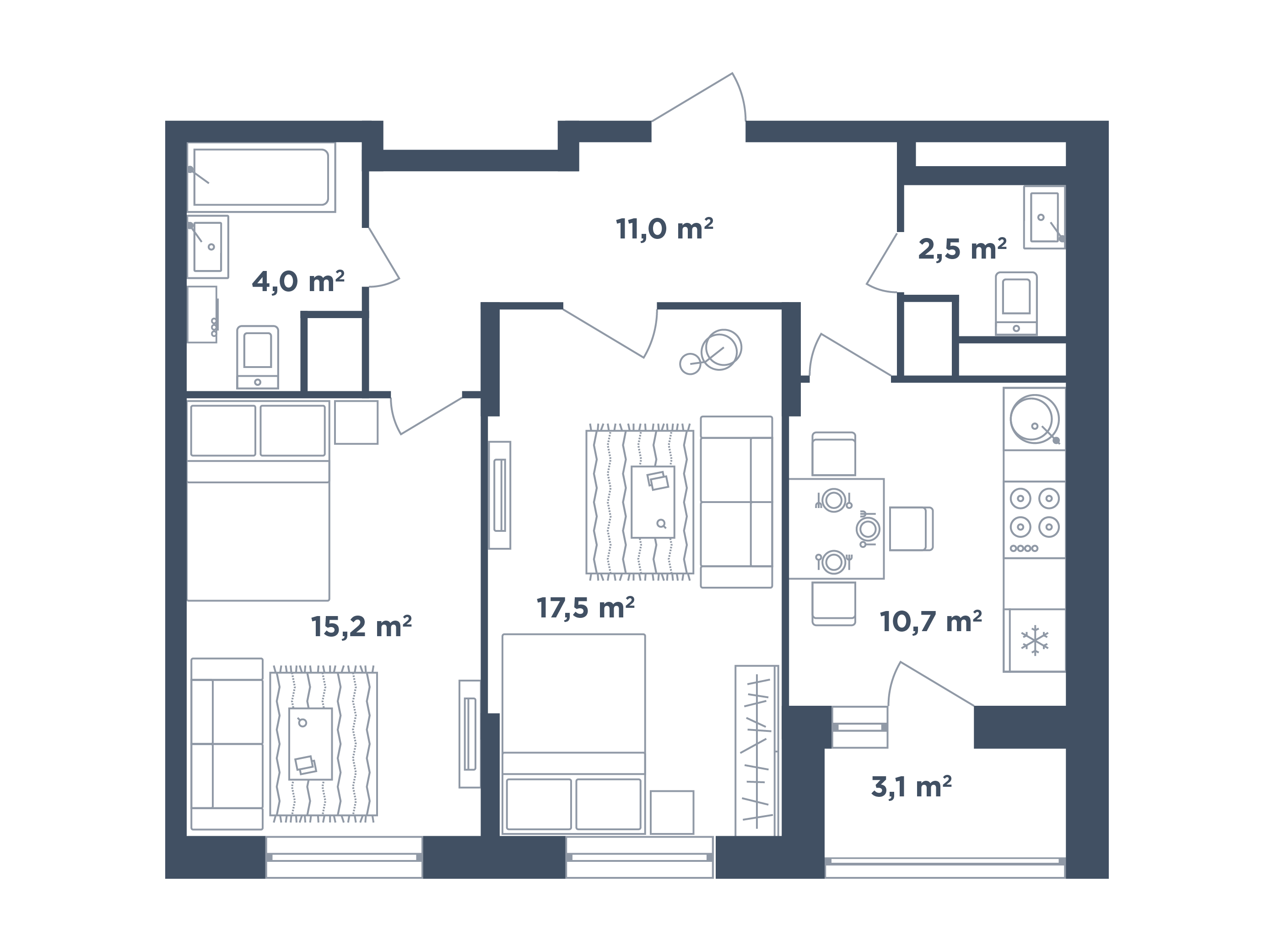 2 комнаты, тип 11-6-2-1 / Выбрать квартиру / Жилой комплекс «Светлый .