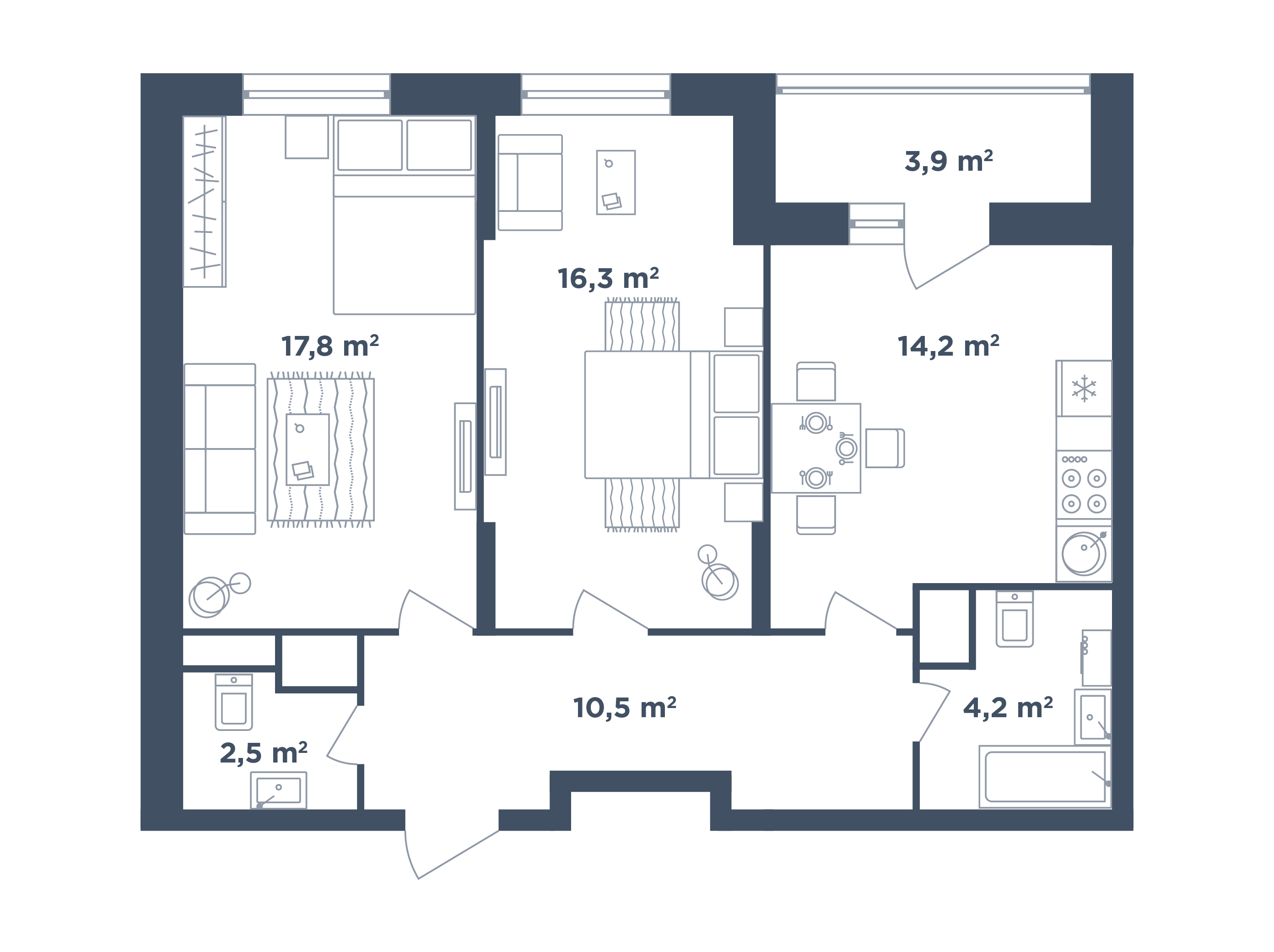 2 комнаты, тип 11-5-2-5 / Выбрать квартиру / Жилой комплекс «Светлый ...