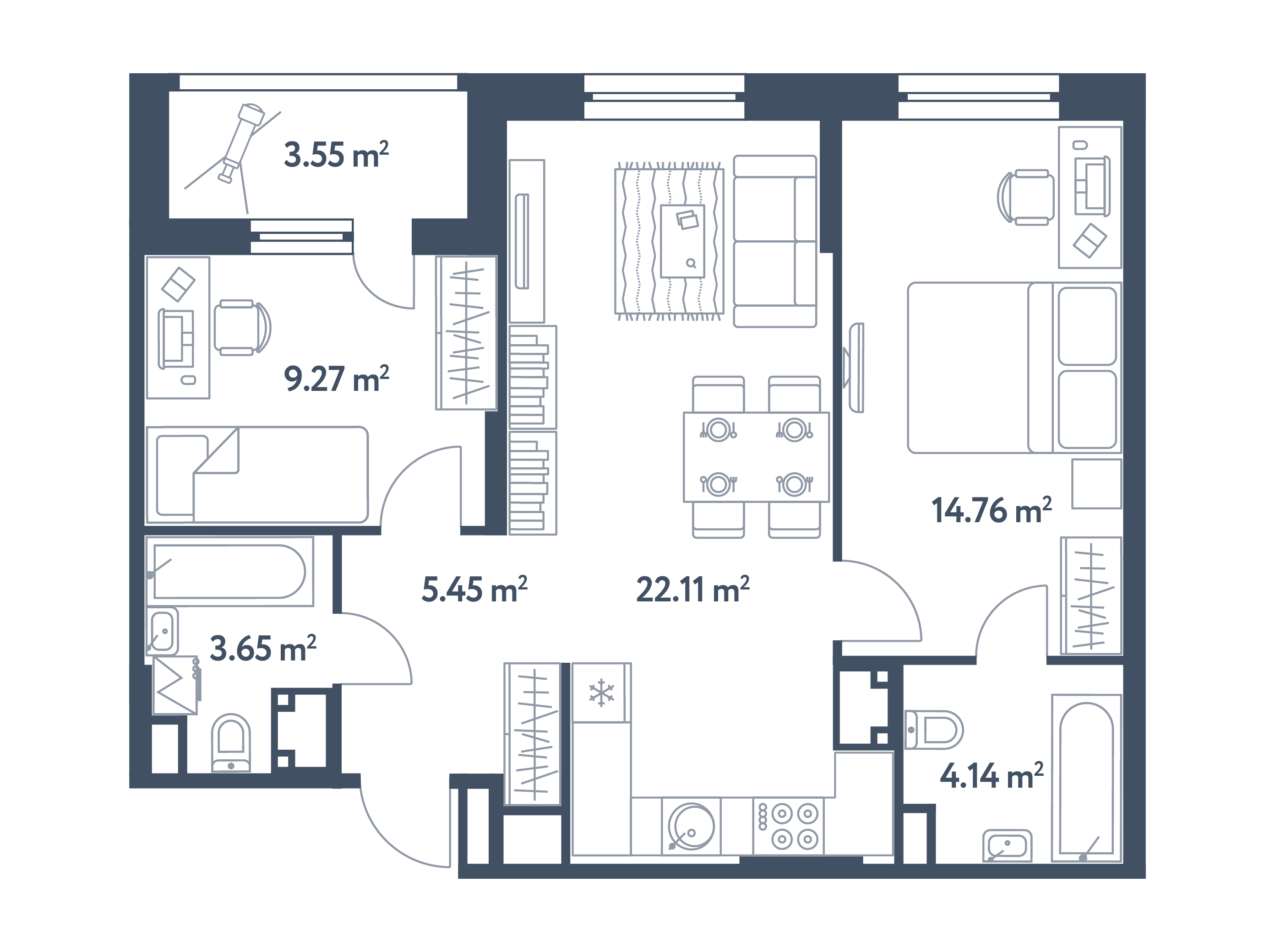 3 комнаты (Евро), 61,16 м², секция 8.7, этаж 14 / Выбрать квартиру / Жилой  комплекс «Светлый мир «СТАНЦИЯ «Л»…»