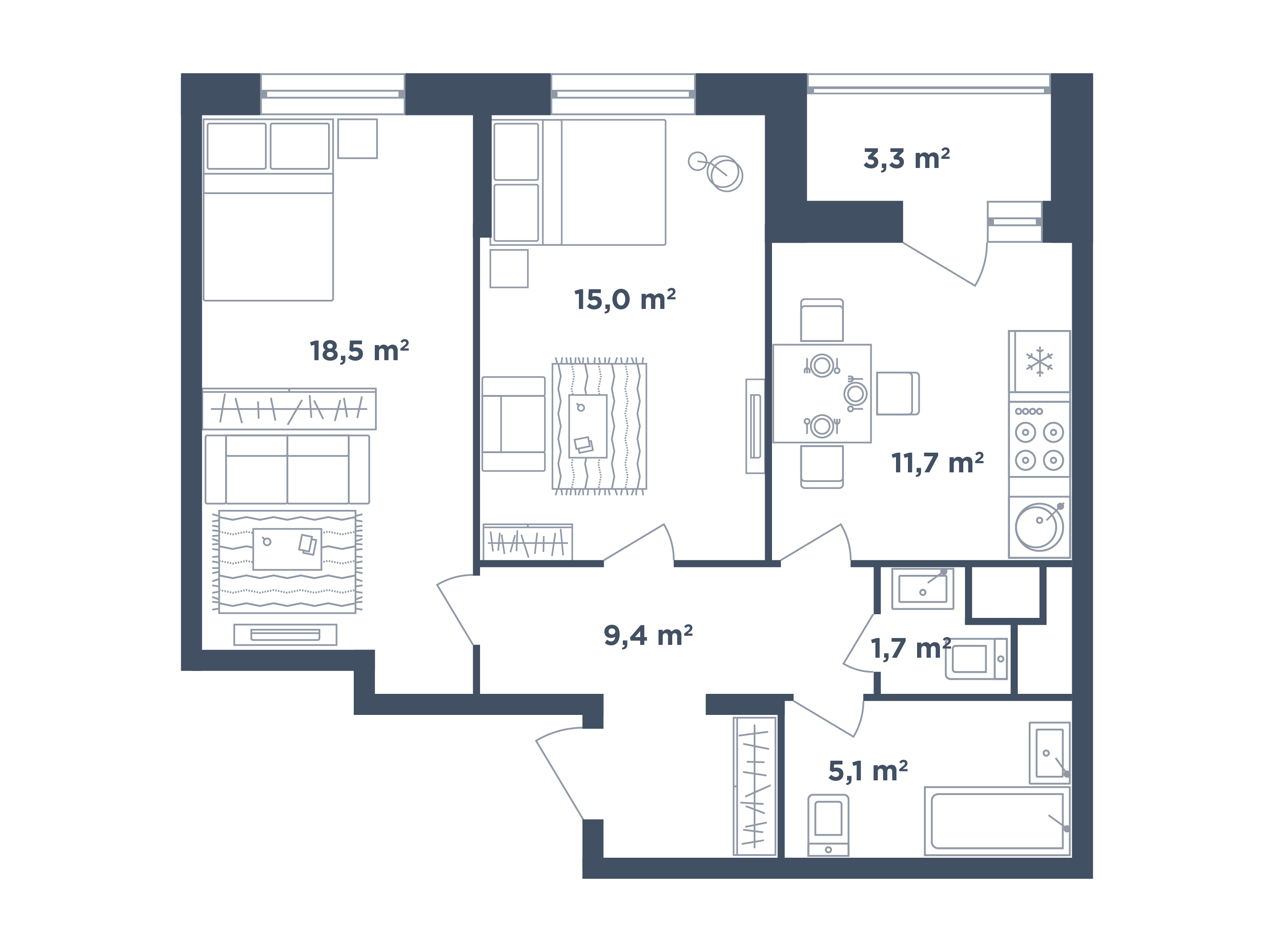 2 комнаты, тип 11-6-2-2 / Выбрать квартиру / Жилой комплекс «Светлый ...