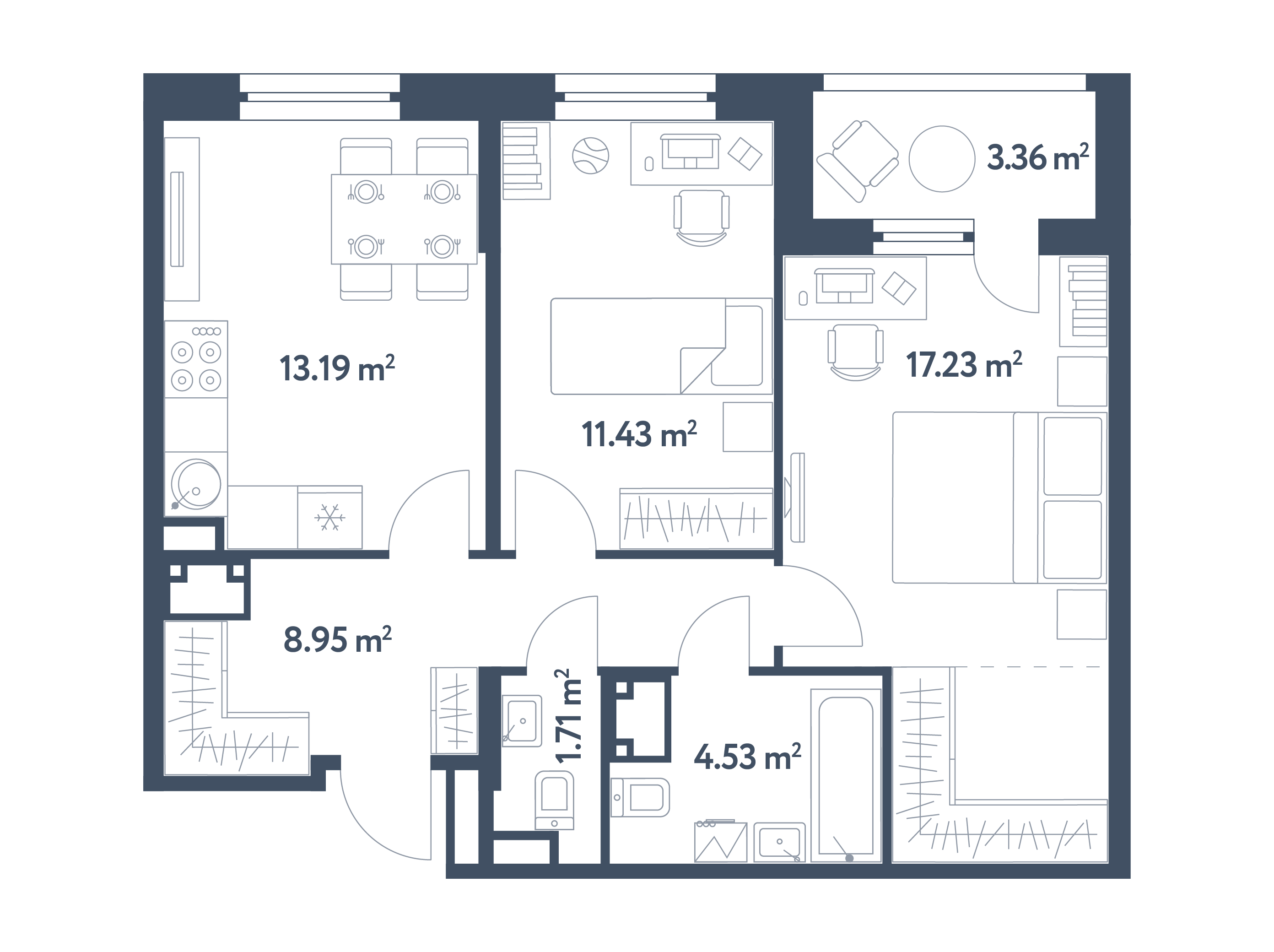 2 комнаты, 58,72 м², секция 8.6, этаж 6 / Выбрать квартиру / Жилой .