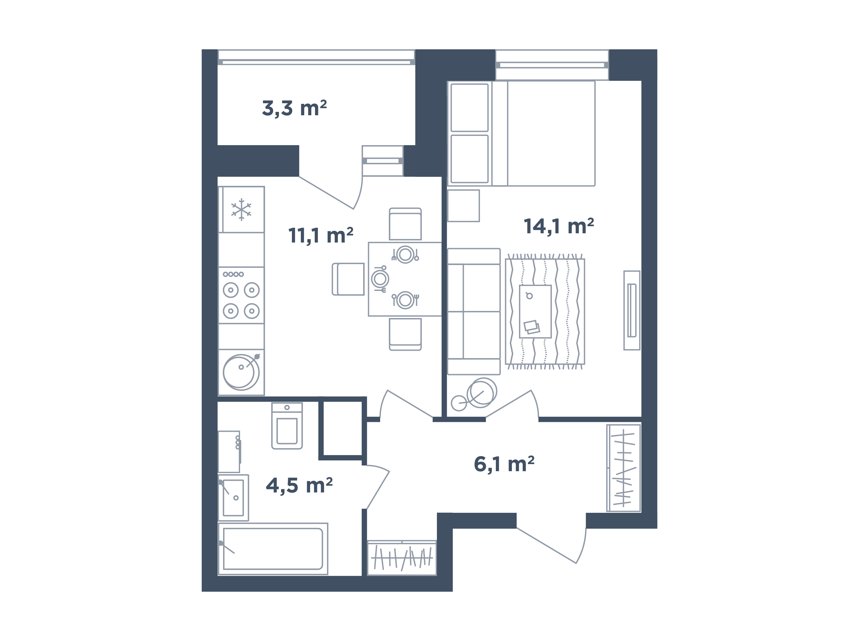 1 комната, тип 3-1-1-2 / Выбрать квартиру / Жилой комплекс «Светлый мир ...