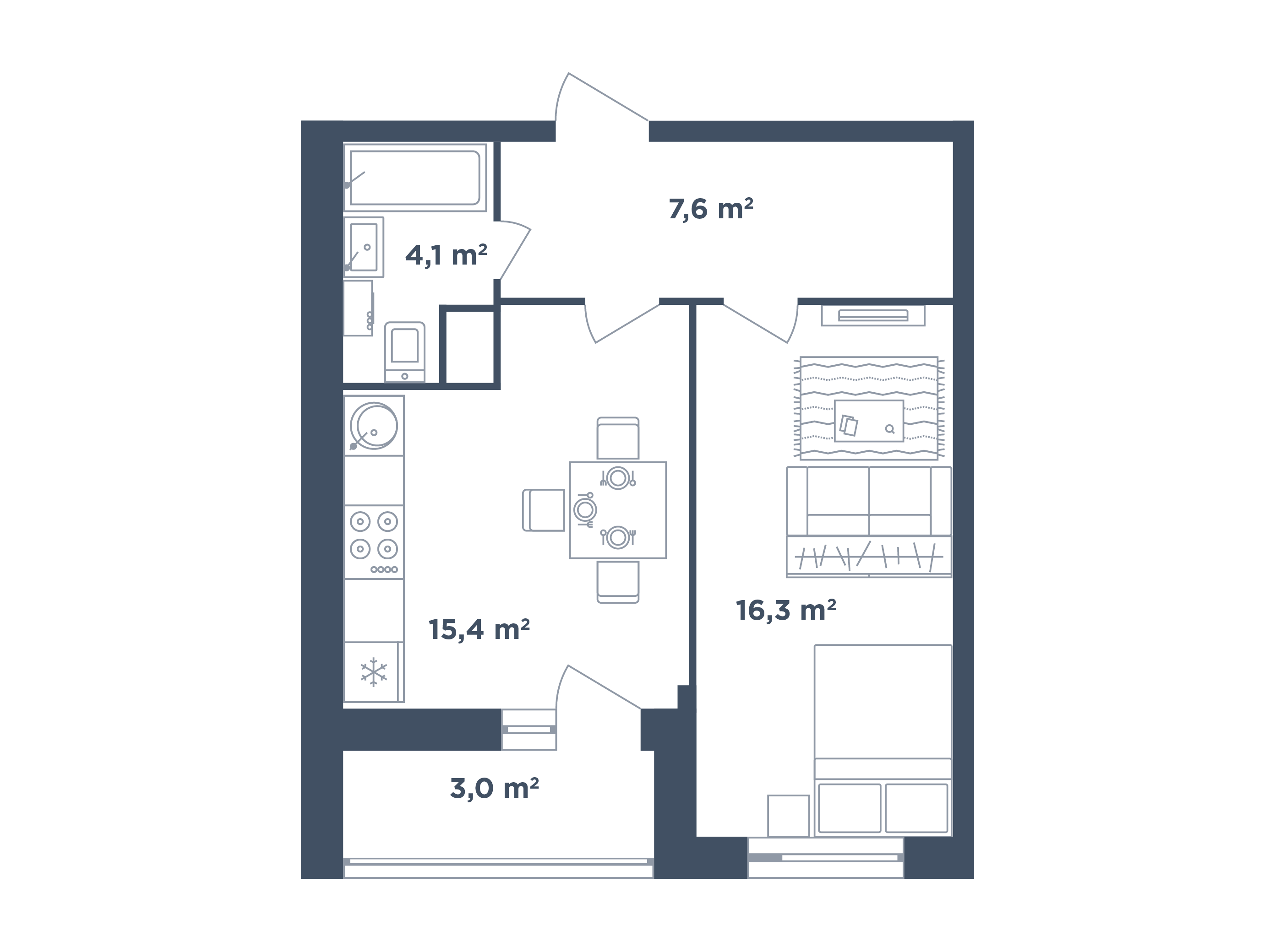1 комната, тип 11-3-1-3 / Выбрать квартиру / Жилой комплекс «Светлый .