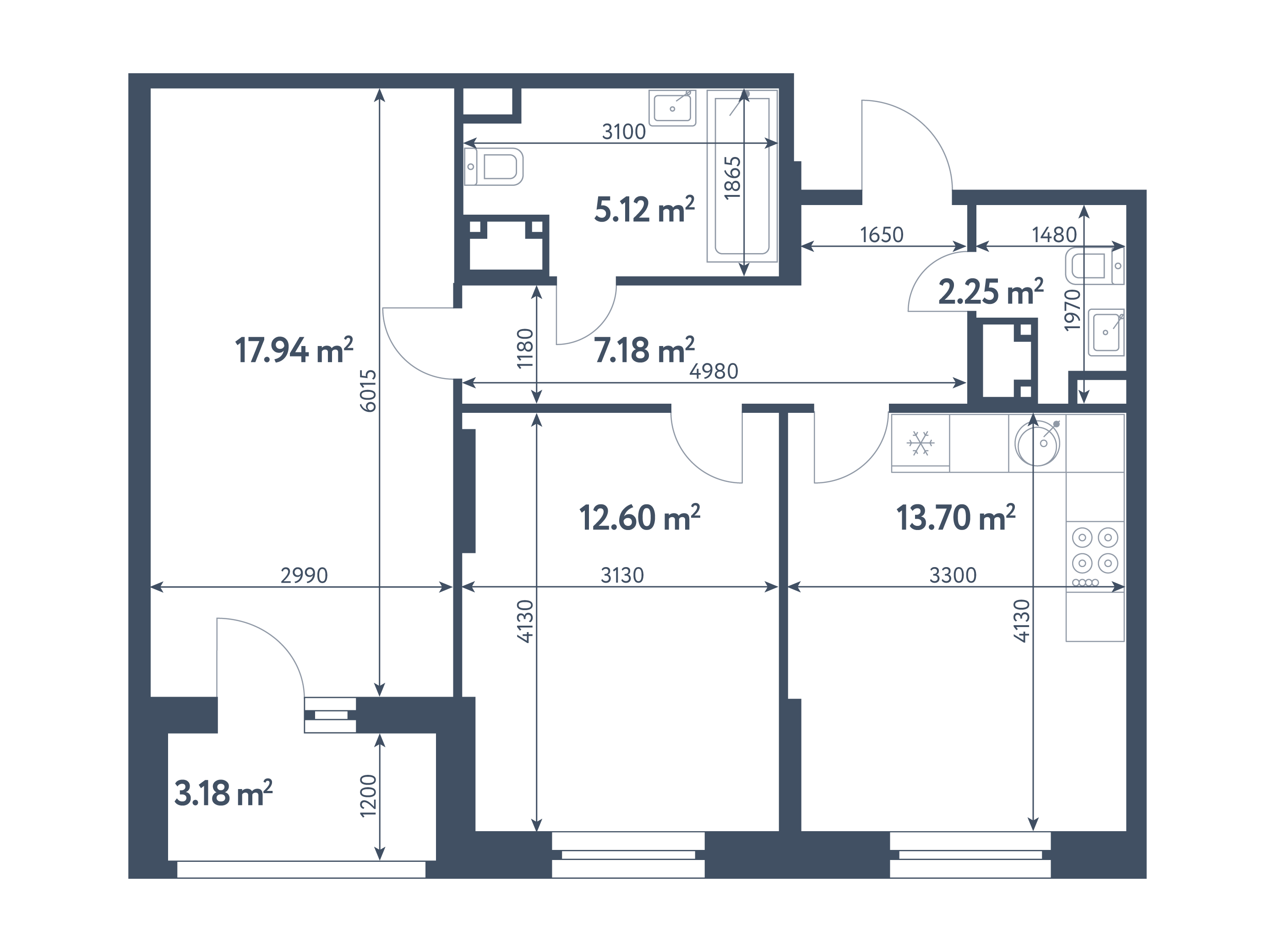 2 комнаты, 60,38 м², секция 8.2, этаж 2 / Выбрать квартиру / Жилой комплекс  «Светлый мир «СТАНЦИЯ «Л»…»