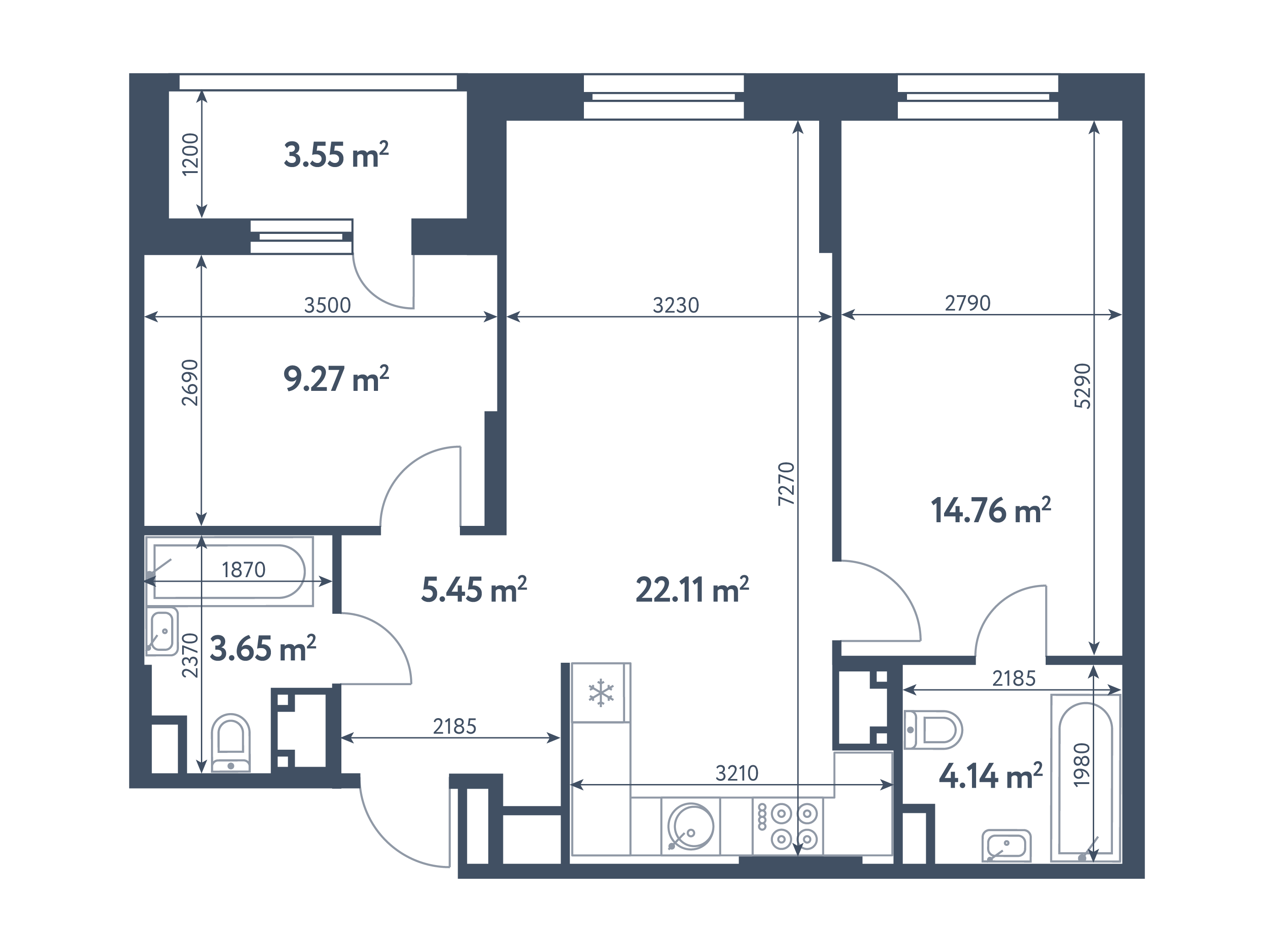 3 комнаты (Евро), 61,16 м², секция 8.7, этаж 14 / Выбрать квартиру / Жилой  комплекс «Светлый мир «СТАНЦИЯ «Л»…»