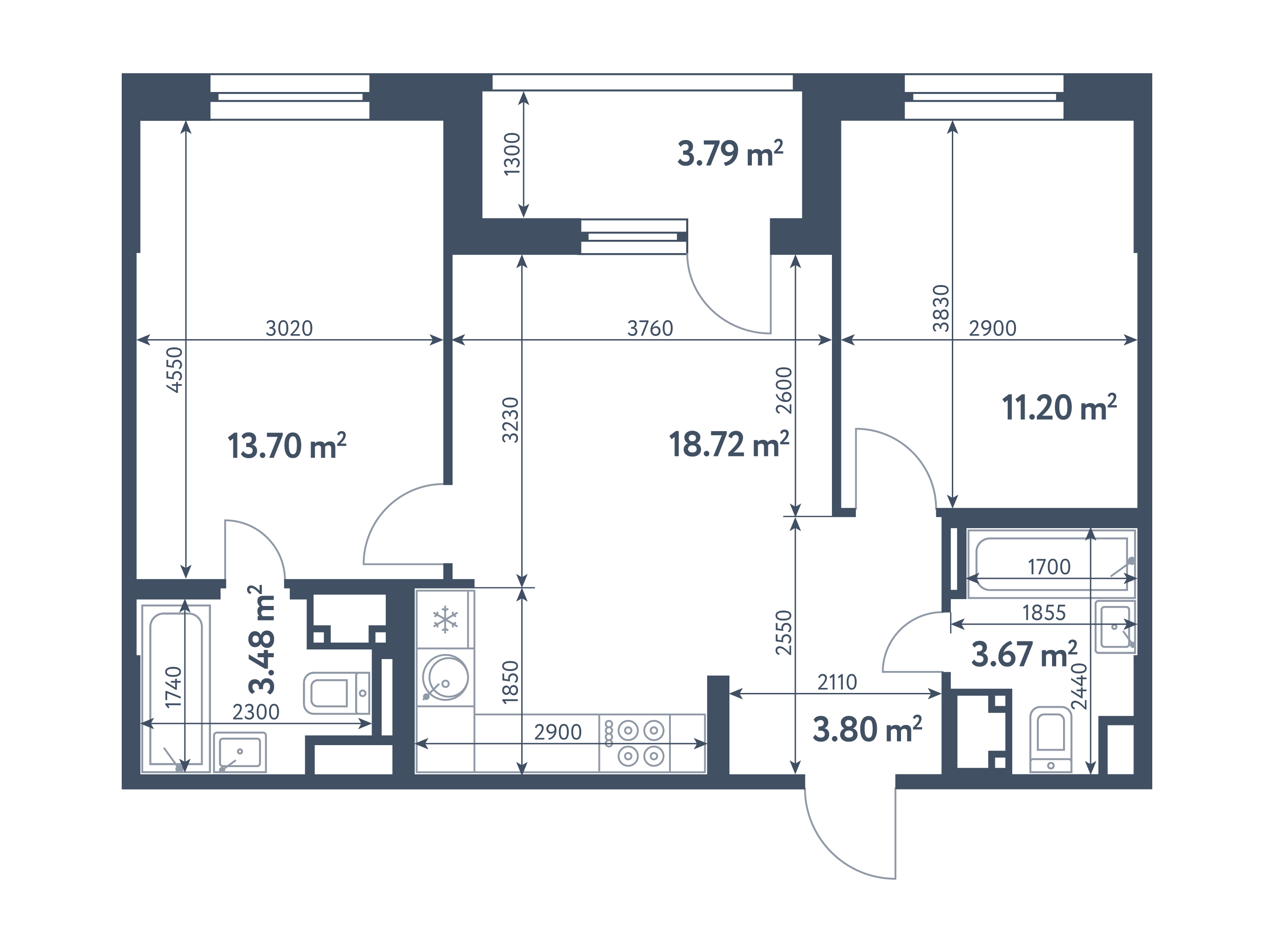 3 комнаты (Евро), 56,47 м², секция 26.1, этаж 8 / Выбрать квартиру / Жилой  комплекс «Светлый мир «СТАНЦИЯ «Л»…»