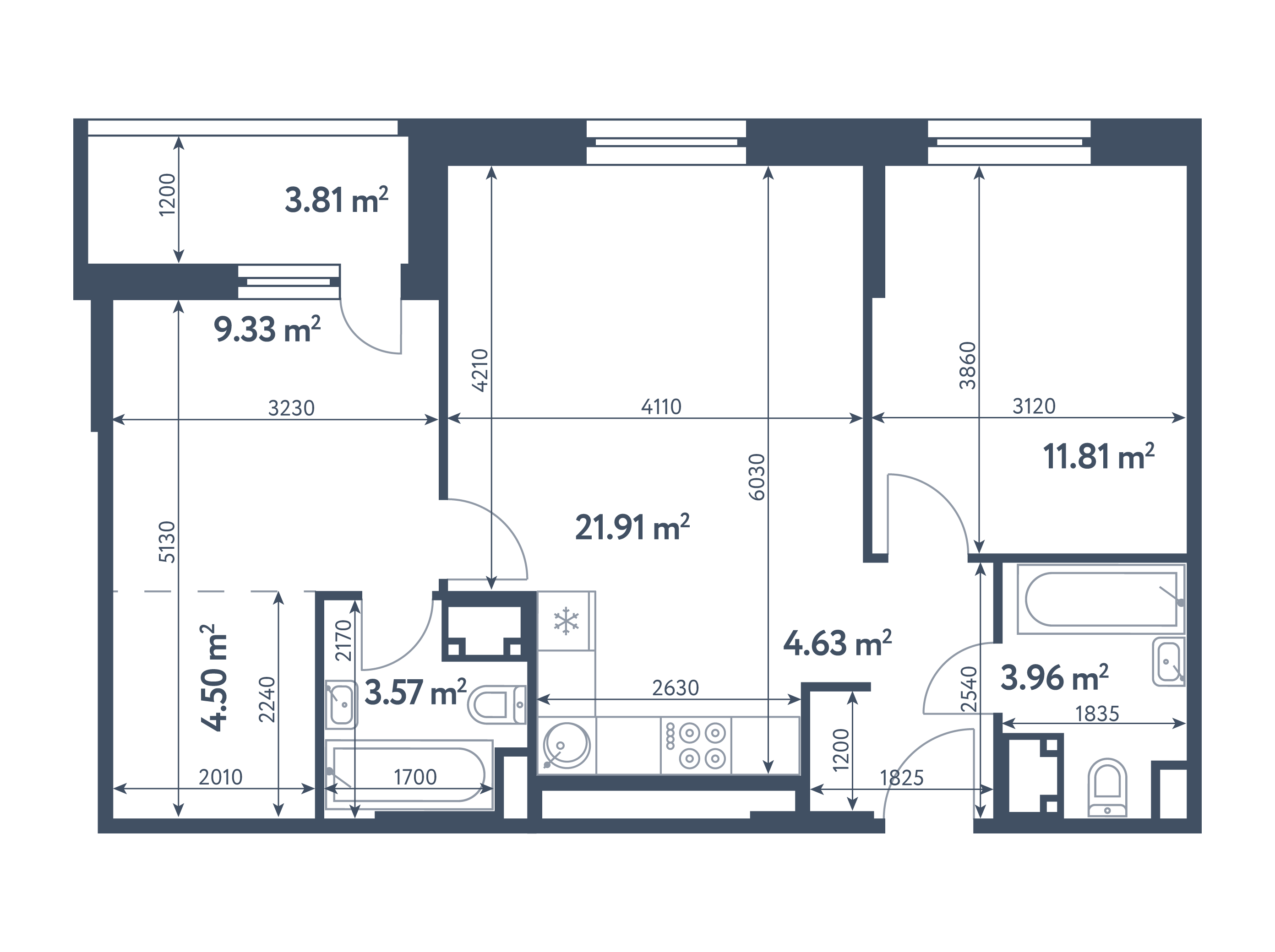 3 комнаты (Евро), 61,62 м², секция 8.7, этаж 6 / Выбрать квартиру / Жилой  комплекс «Светлый мир «СТАНЦИЯ «Л»…»